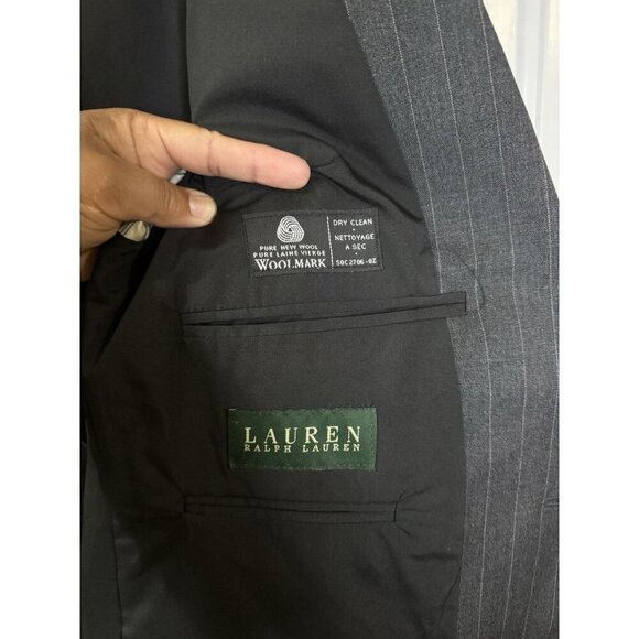 LAUREN RALPH LAUREN Gray Pinstripe Wool Suit Set Jacket Blazer Pants Sz 42R READ - Picture 5 of 16